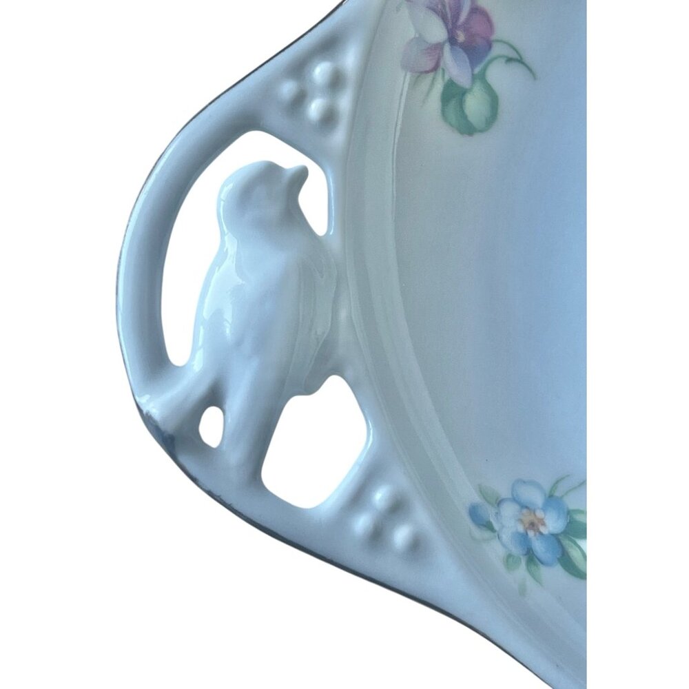 Reinhold Schlegelmilch Porcelain Plate Floral Bird Cut-Out Handles 8.5" x 6 1/8” - Picture 5 of 12